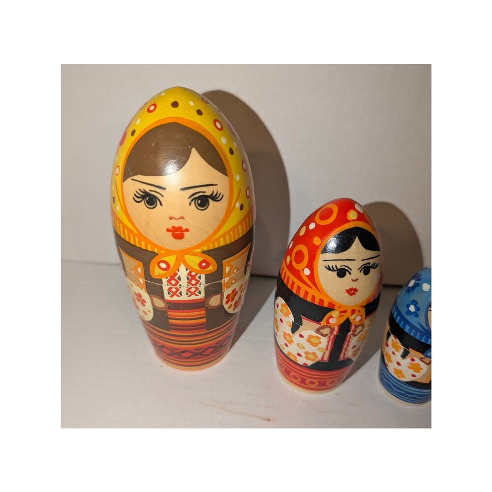 Vintage Rare Wooden Set 6 Russian Nesting Dolls 6" Made in USSR - Picture 2 of 7